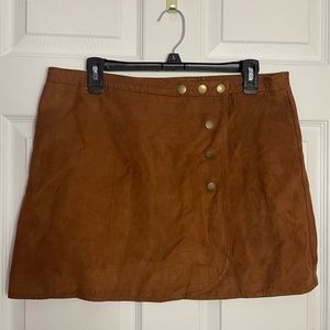 Brown Suede Wrap Around Mini Skirt